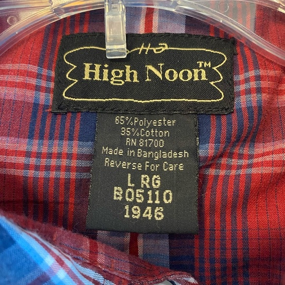 High Noon Western Shirt Mens Large Red Blue Pearl Snap Rockabilly Cowboy Rodeo - Picture 6 of 6